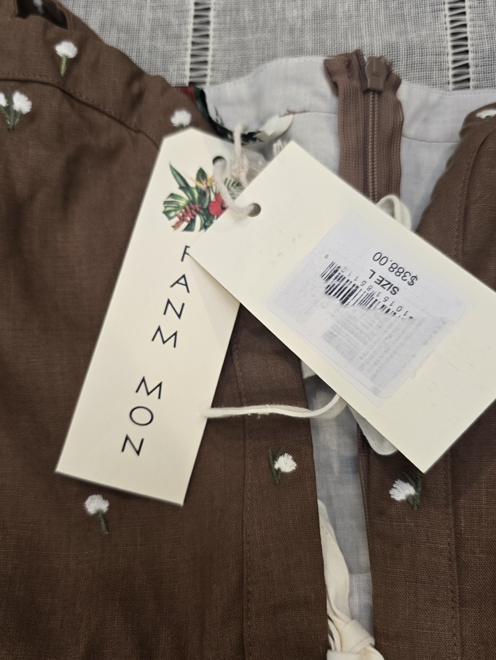 Fanm Mon Helaina Brown Floral Embroidered Sheath Peplum Mini Dress SZ L - NWT - Picture 8 of 14